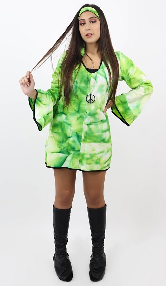 80s Vestido manchado verde 